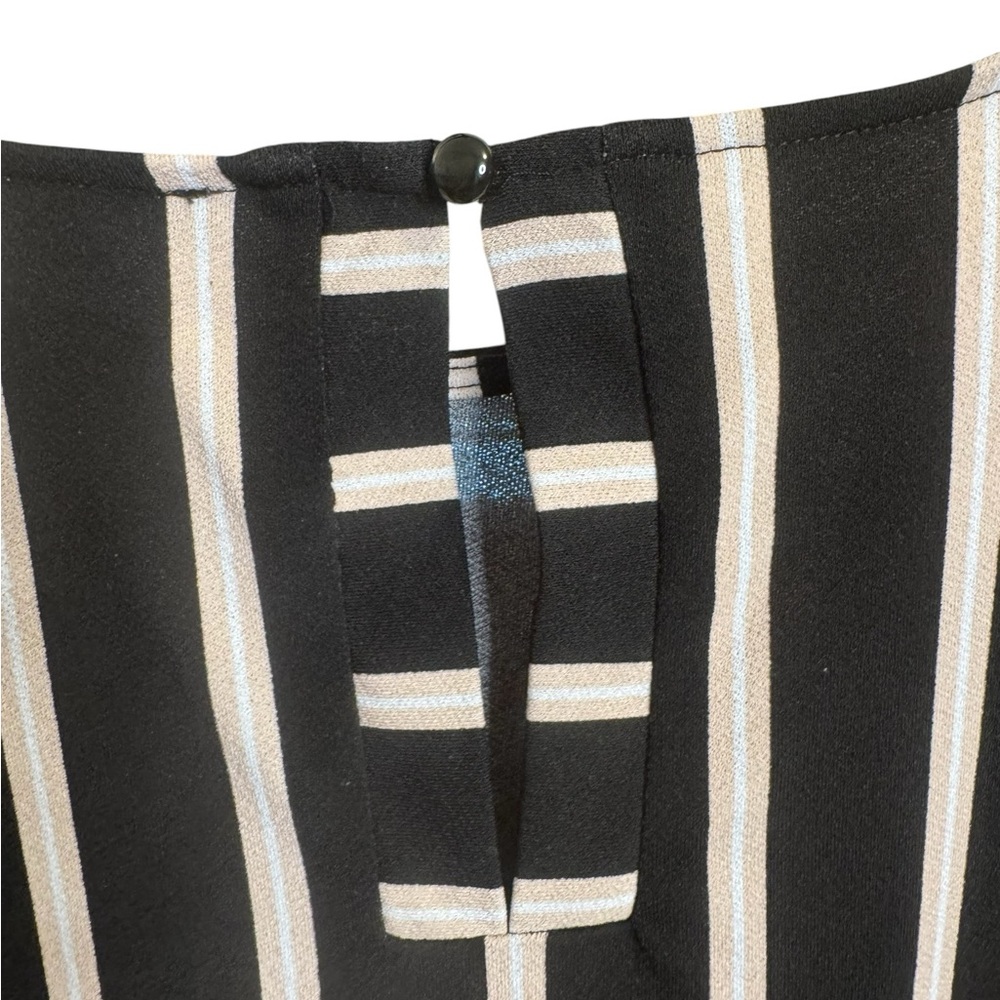Adrianna Papell Black and White Striped Long-Sleeve Blouse - Picture 6 of 7
